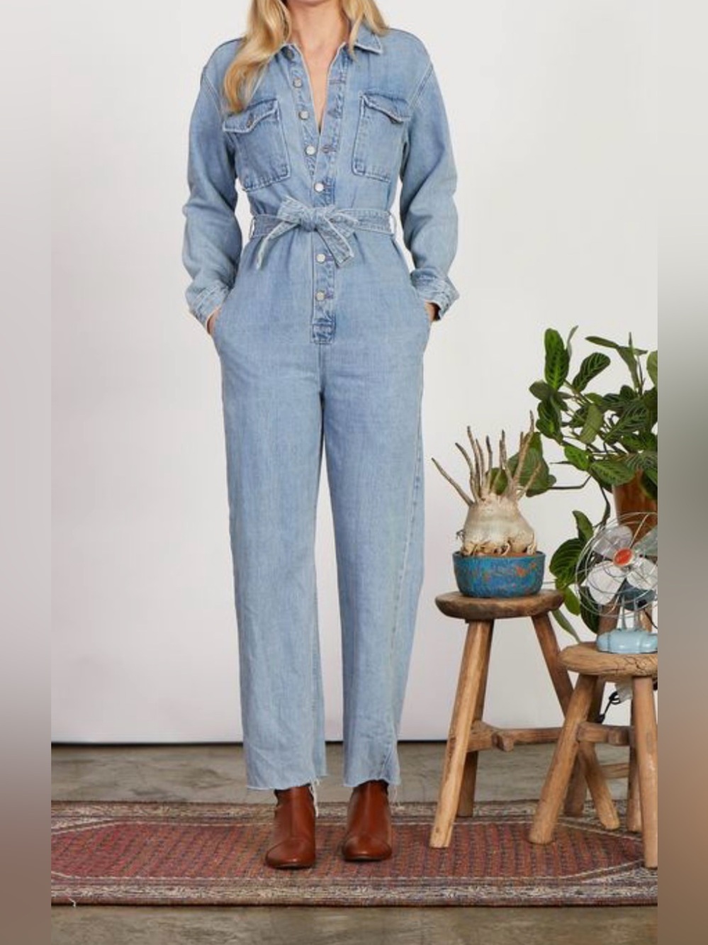 Boyish Women's Denim Long Sleeve Jumpsuit